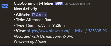 Recent activity announcement screenshot